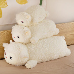 Sweet Fluffy Laying Lamb Snuggle Buddies-Enchanted peach