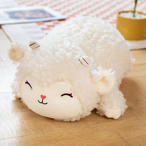 Sweet Fluffy Laying Lamb Snuggle Buddies-Enchanted peach