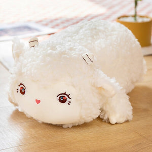 Sweet Fluffy Laying Lamb Snuggle Buddies-Enchanted peach