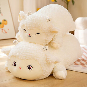 Sweet Fluffy Laying Lamb Snuggle Buddies-Enchanted peach