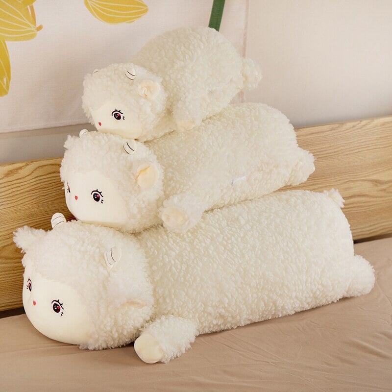 Sweet Fluffy Laying Lamb Snuggle Buddies-Enchanted peach