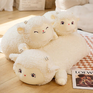 Sweet Fluffy Laying Lamb Snuggle Buddies-Enchanted peach