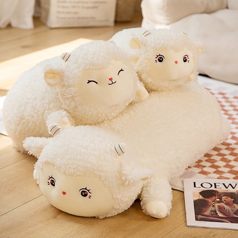 Sweet Fluffy Laying Lamb Snuggle Buddies-Enchanted peach