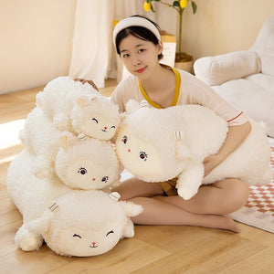 Sweet Fluffy Laying Lamb Snuggle Buddies-Enchanted peach