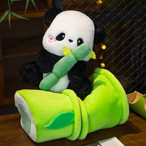 Sze Sze the Panda Bamboo Hut Plushie-Enchanted peach