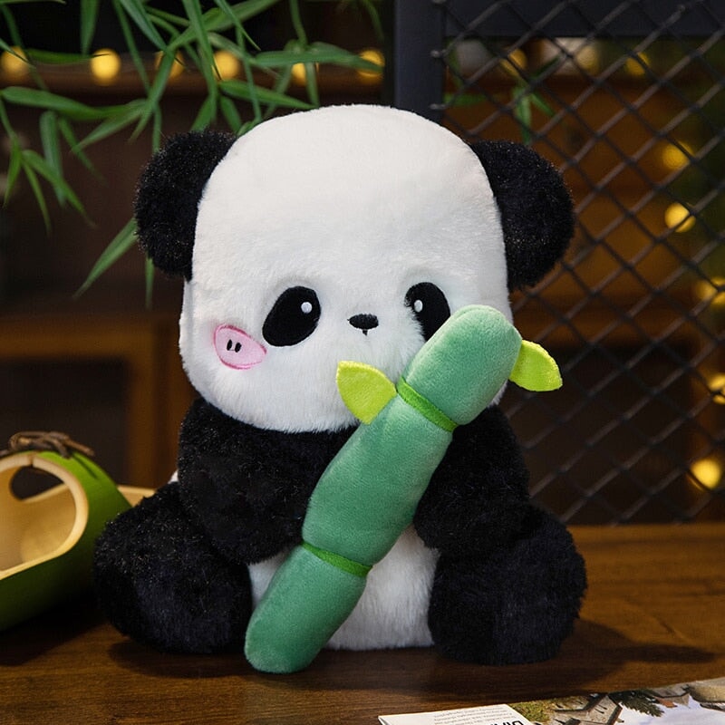 Sze Sze the Panda Bamboo Hut Plushie-Enchanted peach