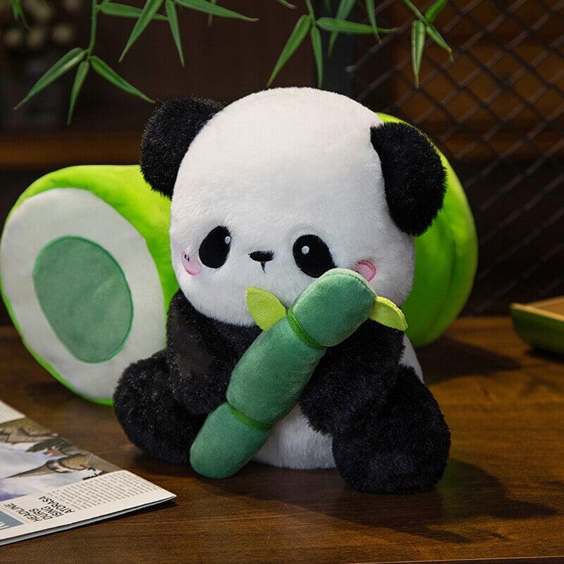 Sze Sze the Panda Bamboo Hut Plushie-Enchanted peach