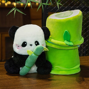 Sze Sze the Panda Bamboo Hut Plushie-Enchanted peach