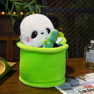 Sze Sze the Panda Bamboo Hut Plushie-Enchanted peach