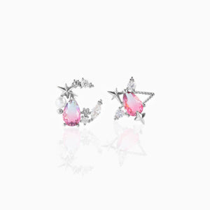 Teardrop Stars Moon Gold-Plated Stud Earrings-Enchanted peach