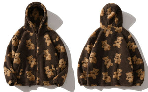 Teddy Bear Fleece Hooded Zip-up Jacket-Enchanted peach