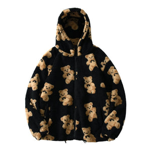 Teddy Bear Fleece Hooded Zip-up Jacket-Enchanted peach