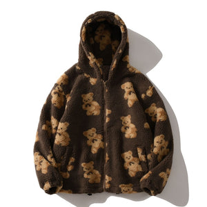 Teddy Bear Fleece Hooded Zip-up Jacket-Enchanted peach