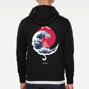 The Great Wave Blood Moon Sun Tato Hoodie-Enchanted peach