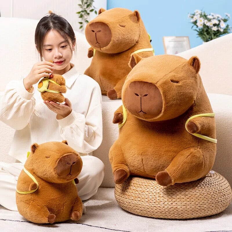 The Kawaii Capybara with Mini Avocado Backpack Plushie-Enchanted peach