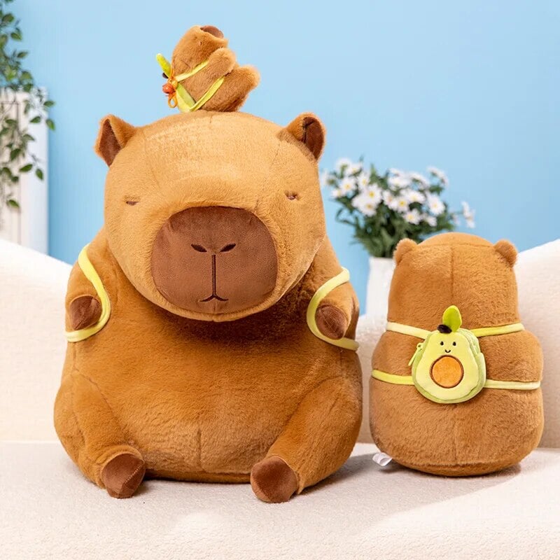 The Kawaii Capybara with Mini Avocado Backpack Plushie-Enchanted peach