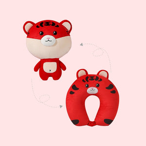 Tiger & Hamster 2-in-1 Travel Neck Support Pillow & Plushie-Enchanted peach