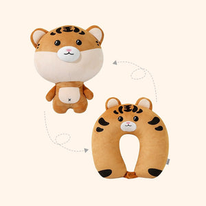 Tiger & Hamster 2-in-1 Travel Neck Support Pillow & Plushie-Enchanted peach