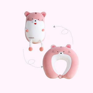 Tiger & Hamster 2-in-1 Travel Neck Support Pillow & Plushie-Enchanted peach