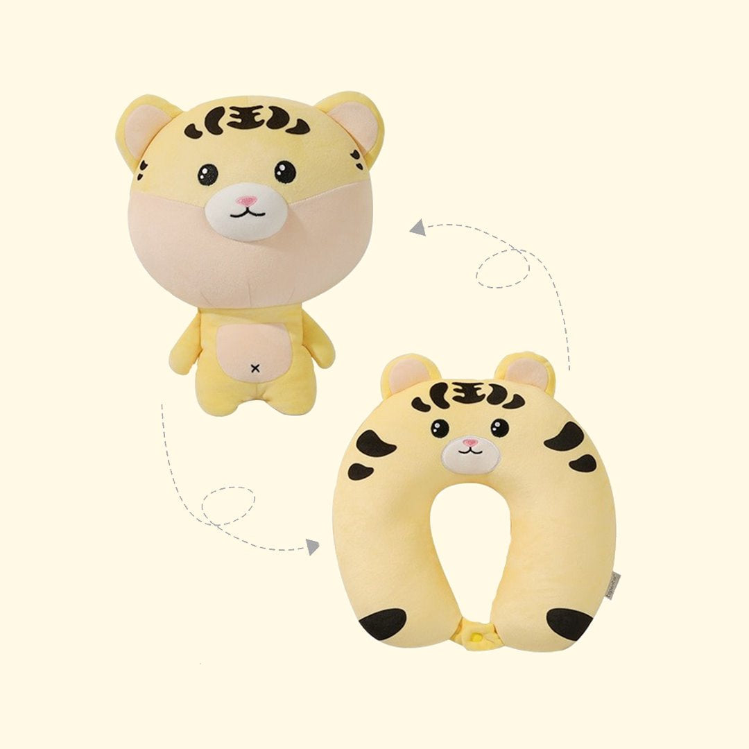 Tiger & Hamster 2-in-1 Travel Neck Support Pillow & Plushie-Enchanted peach