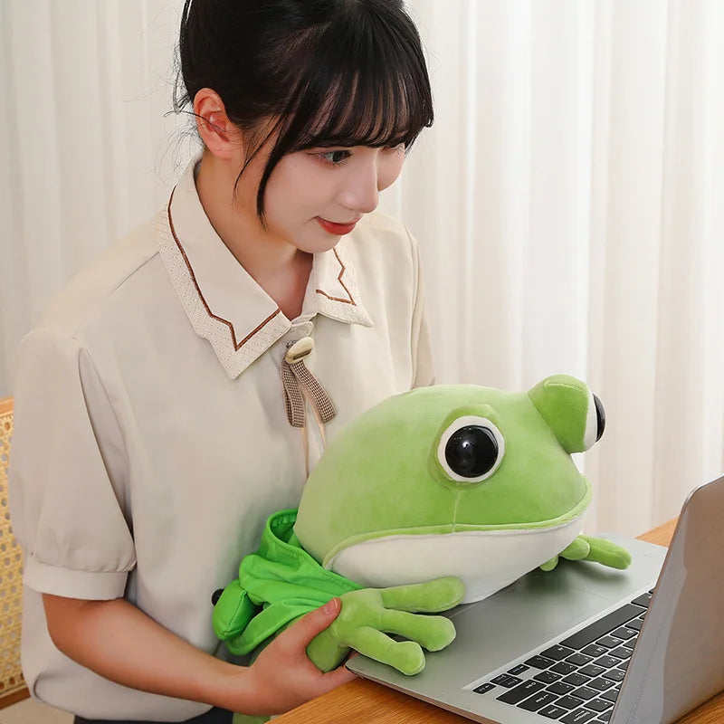 Tito the Funny Green Frog Plush with Hat-Enchanted peach