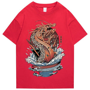 Tokyo Noodle Dragon Unisex Cotton Tee-Enchanted peach