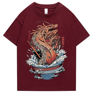 Tokyo Noodle Dragon Unisex Cotton Tee-Enchanted peach