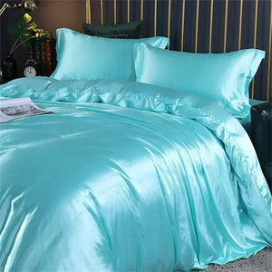 Turquoise Mulberry Silk Bedding Set-Enchanted peach