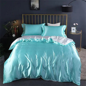 Turquoise Mulberry Silk Bedding Set-Enchanted peach