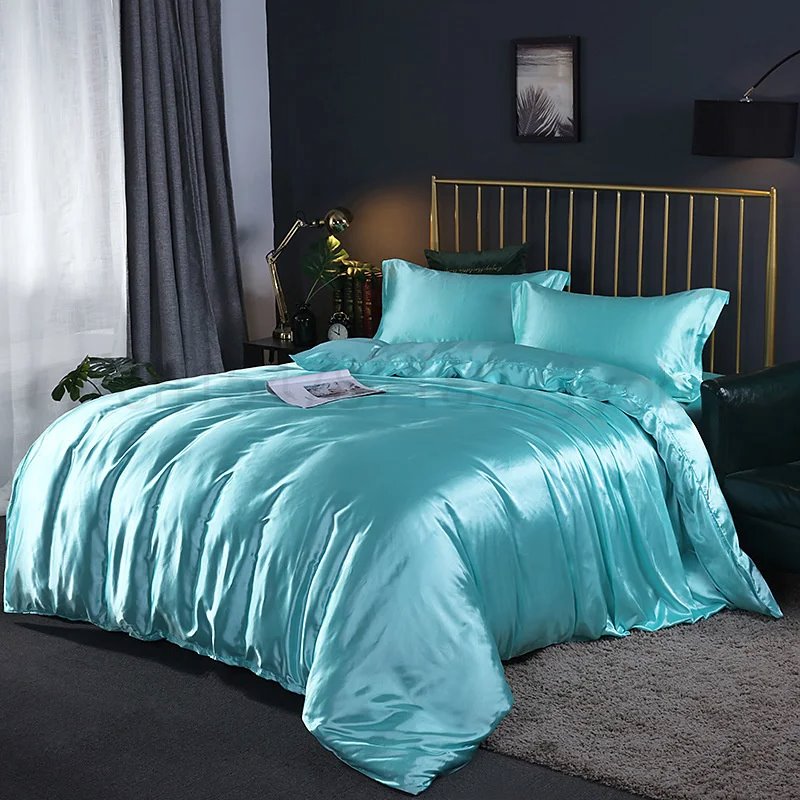 Turquoise Mulberry Silk Bedding Set-Enchanted peach