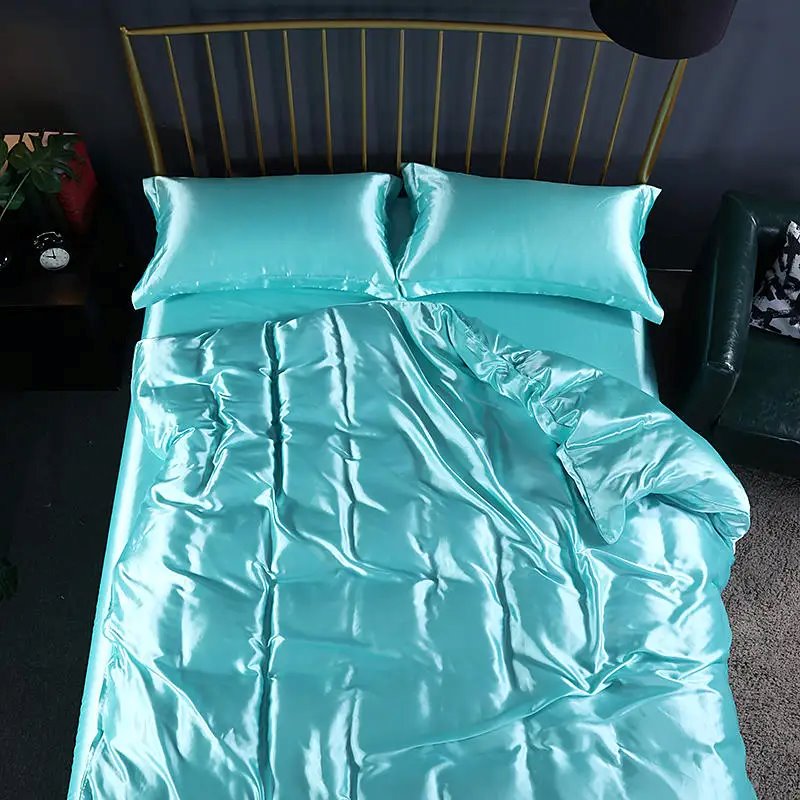 Turquoise Mulberry Silk Bedding Set-Enchanted peach