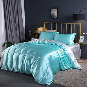 Turquoise Mulberry Silk Bedding Set-Enchanted peach