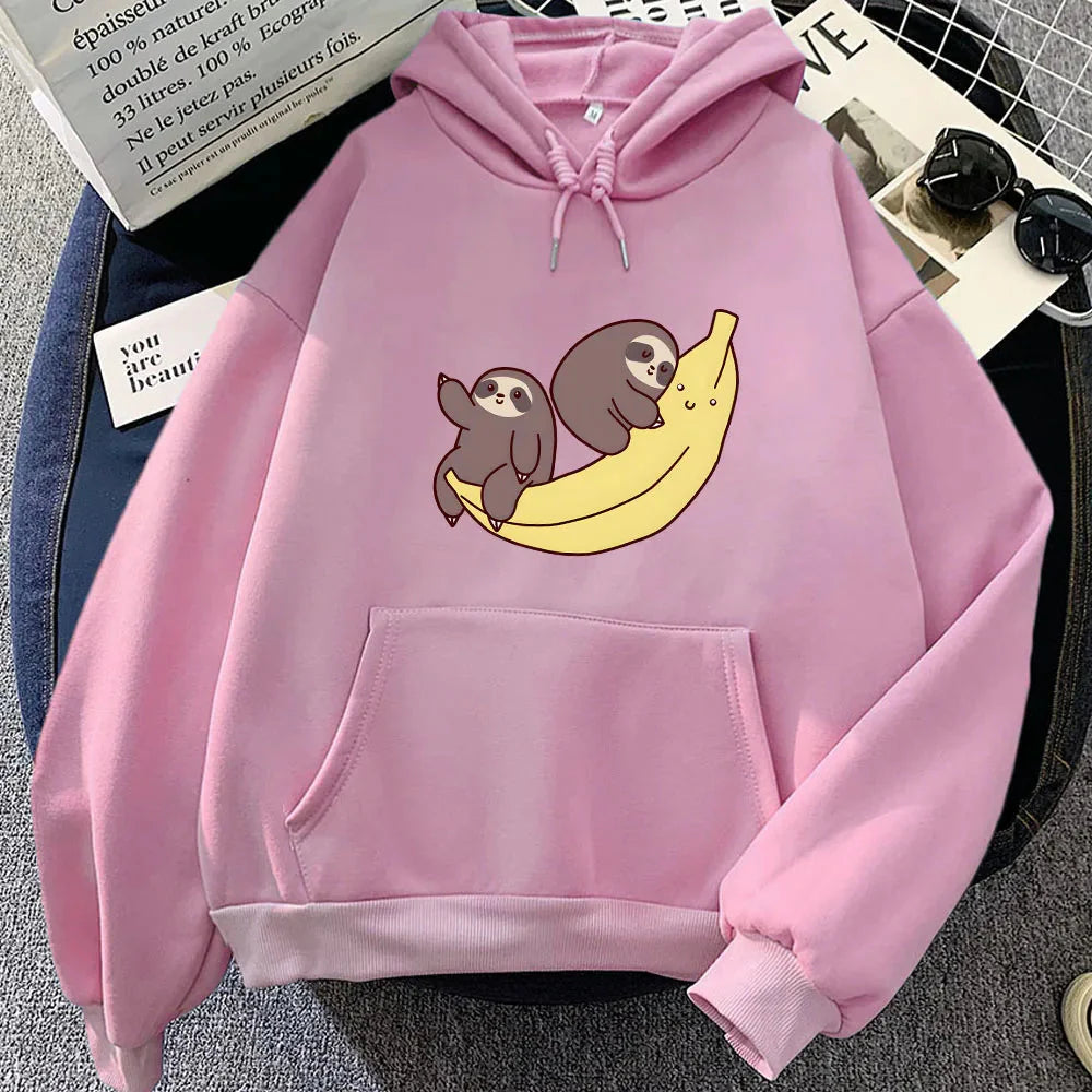 Two Baby Sloths Hugging Banana Unisex Hoodie-Enchanted peach