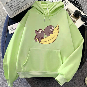 Two Baby Sloths Hugging Banana Unisex Hoodie-Enchanted peach