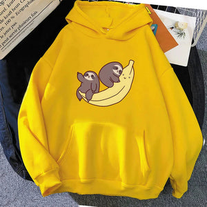 Two Baby Sloths Hugging Banana Unisex Hoodie-Enchanted peach