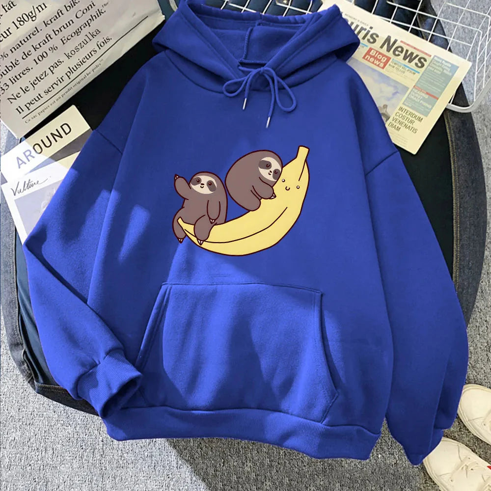 Two Baby Sloths Hugging Banana Unisex Hoodie-Enchanted peach