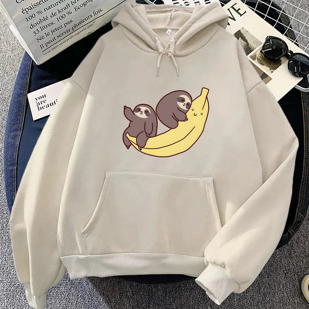 Two Baby Sloths Hugging Banana Unisex Hoodie-Enchanted peach