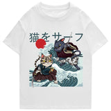 Two Samurai Cats Battling on Waves Unisex Tee-Enchanted peach