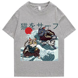 Two Samurai Cats Battling on Waves Unisex Tee-Enchanted peach