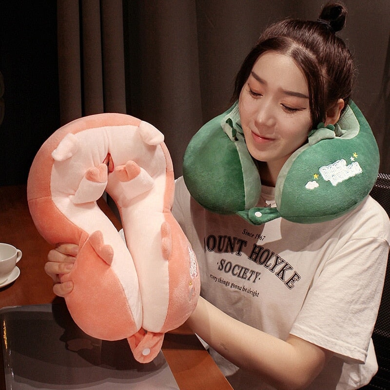 U-Shaped Travel Neck Support Pillow Kawaii Edition-Enchanted peach