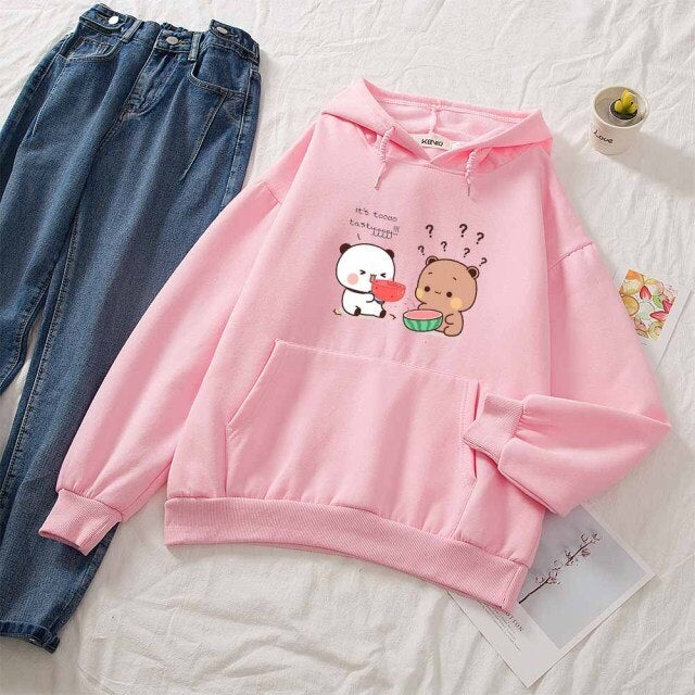 Watermelon Bears Part-Cotton Hoodie-Enchanted peach