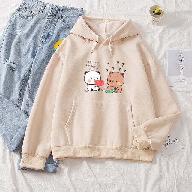 Watermelon Bears Part-Cotton Hoodie-Enchanted peach