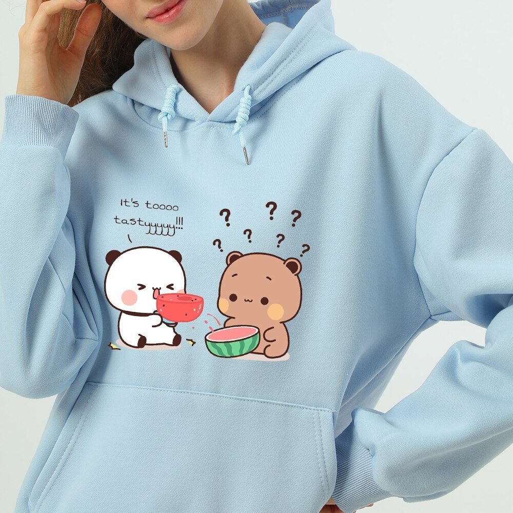 Watermelon Bears Part-Cotton Hoodie-Enchanted peach