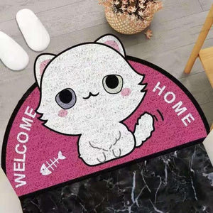 Welcome Home Kitty Cat Semi Circle Shape Mat-Enchanted peach