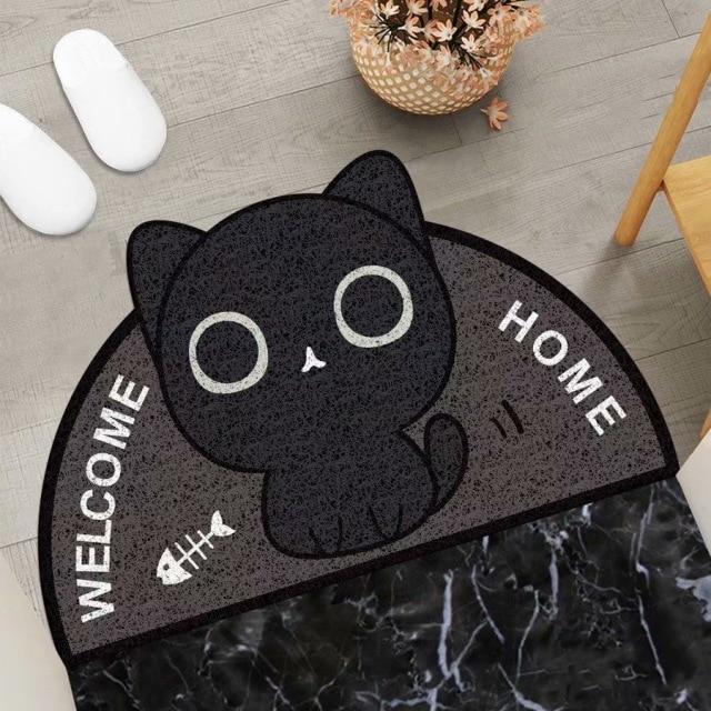 Welcome Home Kitty Cat Semi Circle Shape Mat-Enchanted peach