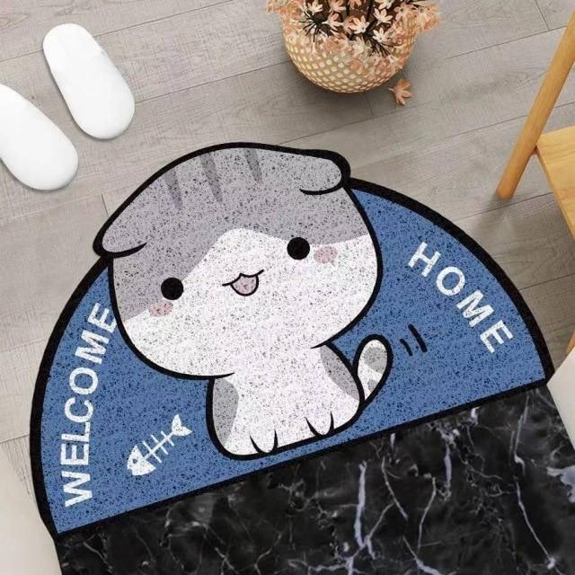 Welcome Home Kitty Cat Semi Circle Shape Mat-Enchanted peach