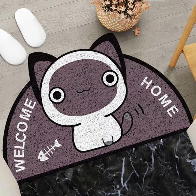 Welcome Home Kitty Cat Semi Circle Shape Mat-Enchanted peach