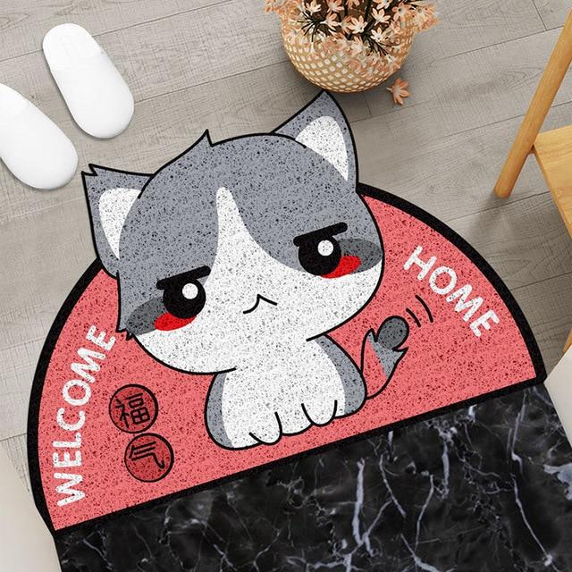 Welcome Home Kitty Cat Semi Circle Shape Mat-Enchanted peach