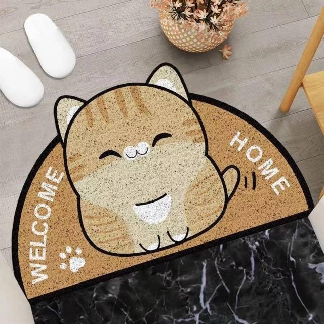 Welcome Home Kitty Cat Semi Circle Shape Mat-Enchanted peach