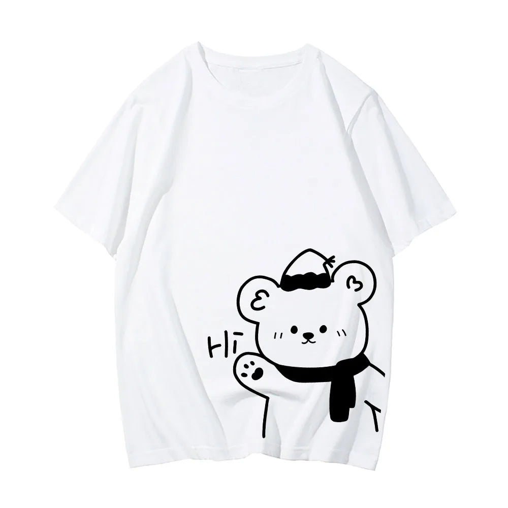 White Bear Outline 'Hi' Unisex Tee-Enchanted peach